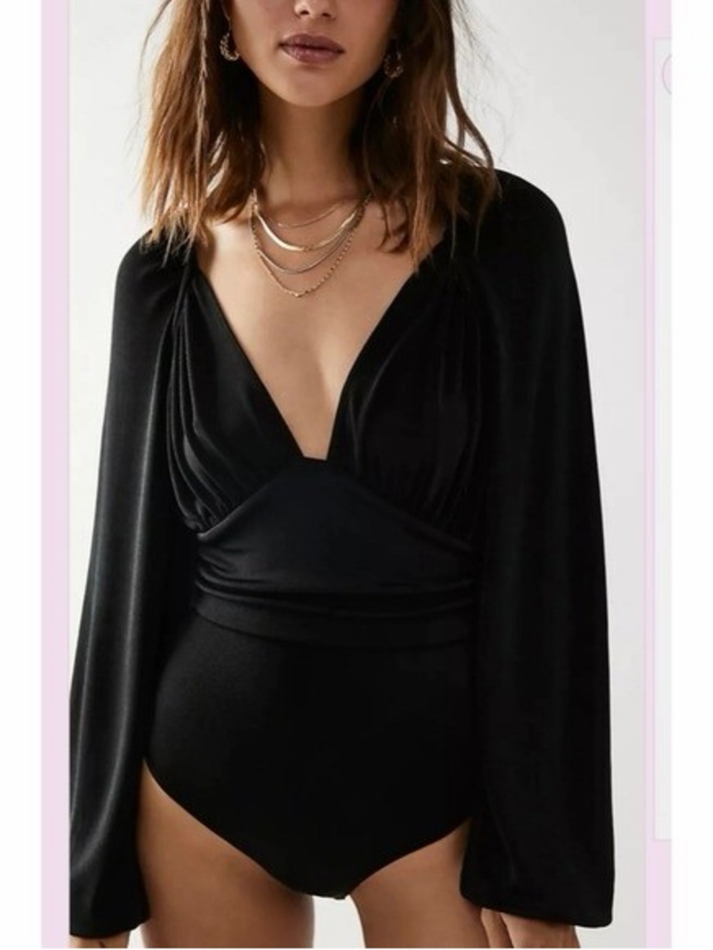 Free People In Your Arms Black V-Neck Long Sleeve Bodysuit